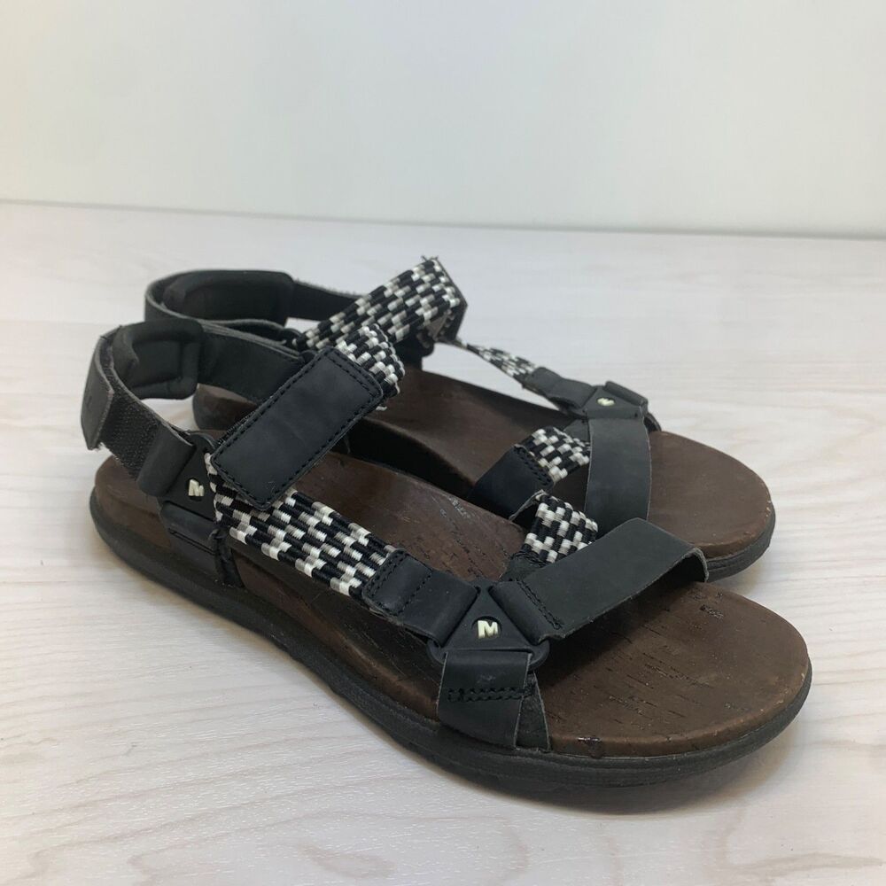 Merrell Women's 6 Around Town Sunvue Woven Slingback Sandal Black White Outdoor